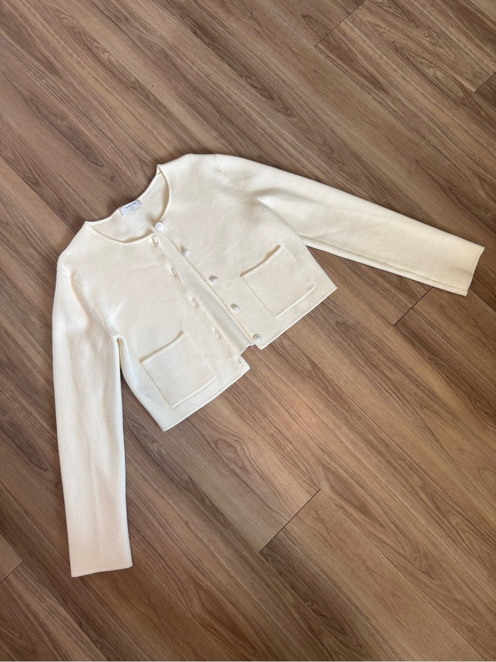 Aritzia Babaton Cream Cropped Button-Front Cardigan
